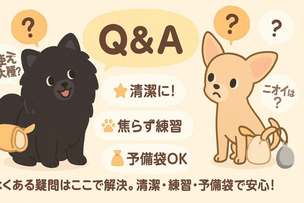 黒ポメラニアンとチワワがQ&Aするコミック風イラスト