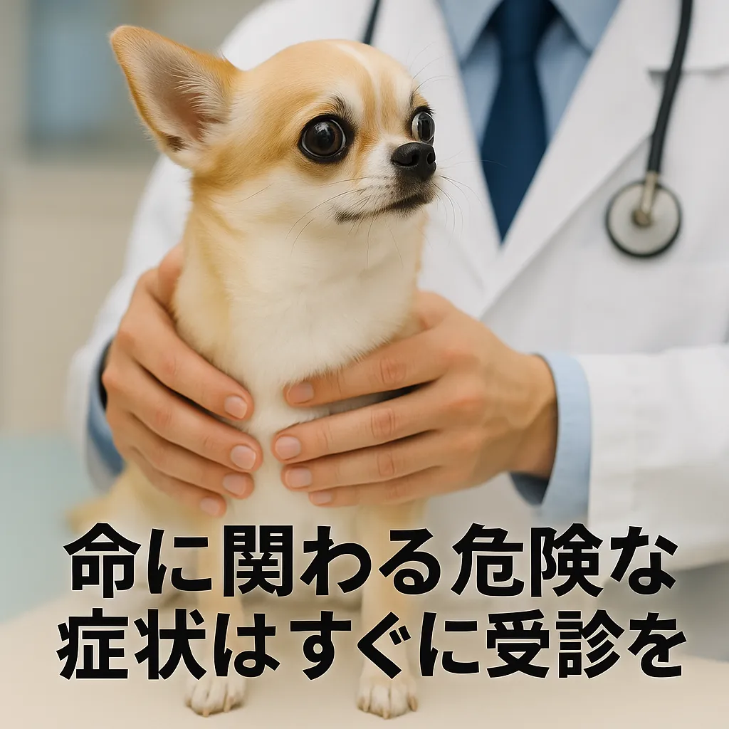 「獣医師に診察されるチワワの写真」