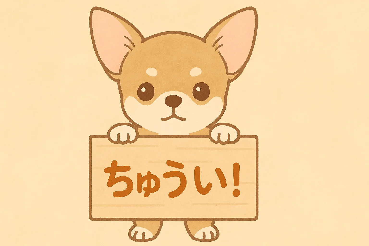 注意を呼びかけるチワワが「ちゅうい!」と書かれた看板を持っているイラスト