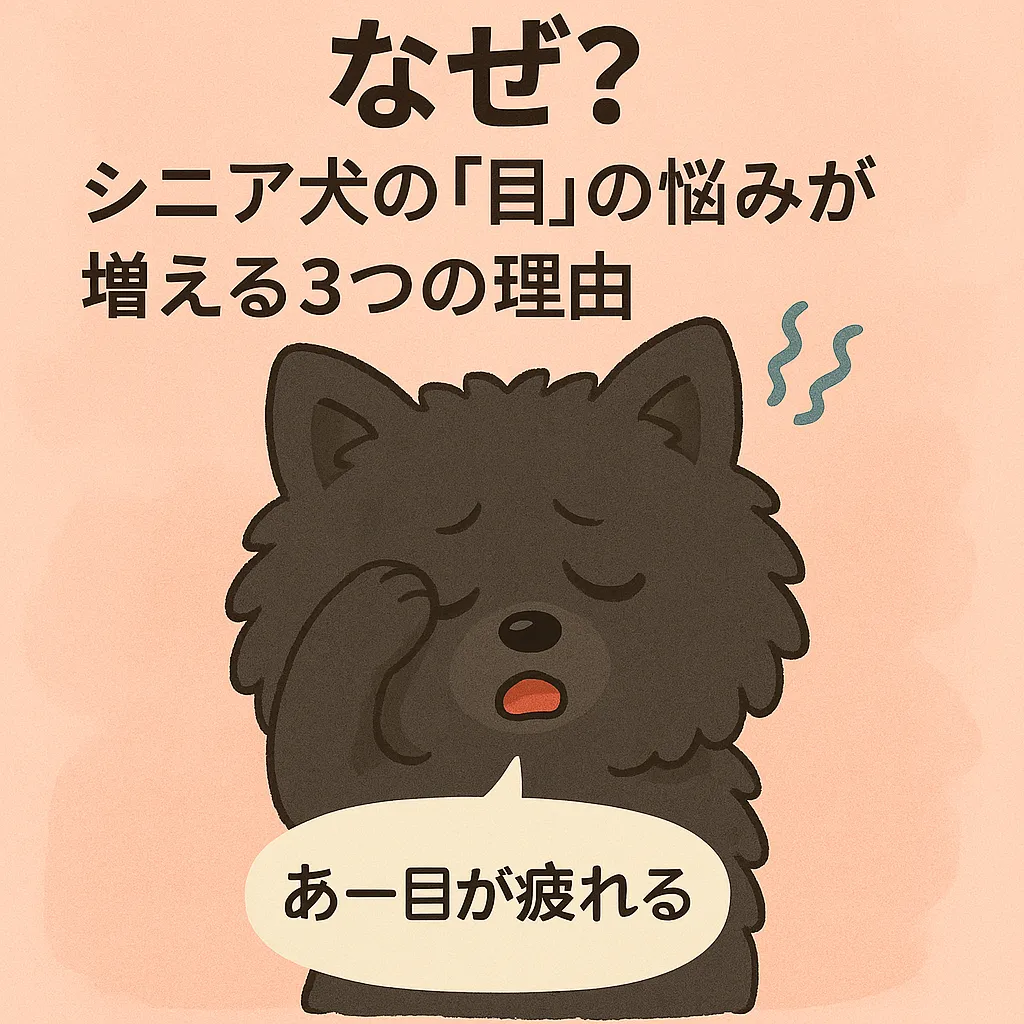 目をこすりながら「あー目が疲れる」と言う黒ポメラニアン