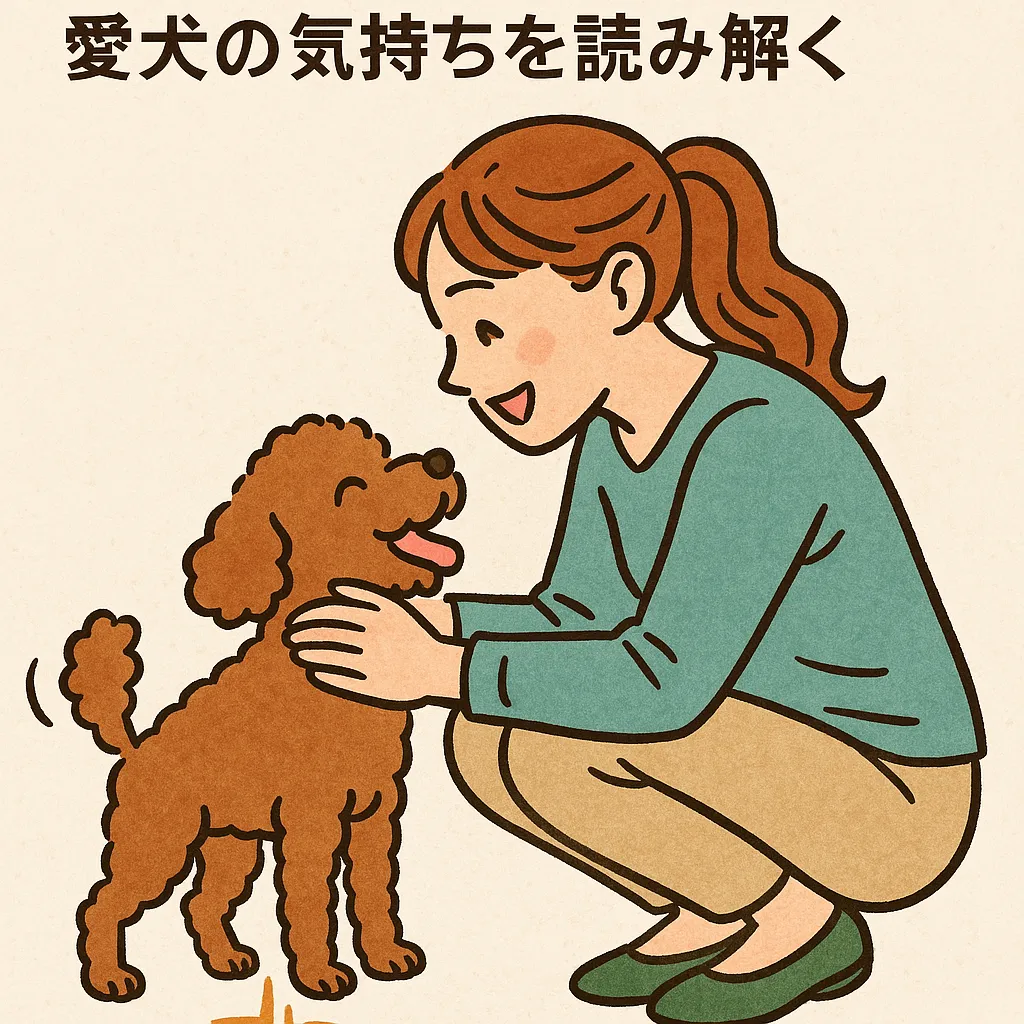 飼い主に撫でられて嬉しそうなアプリコットプードルのイラスト