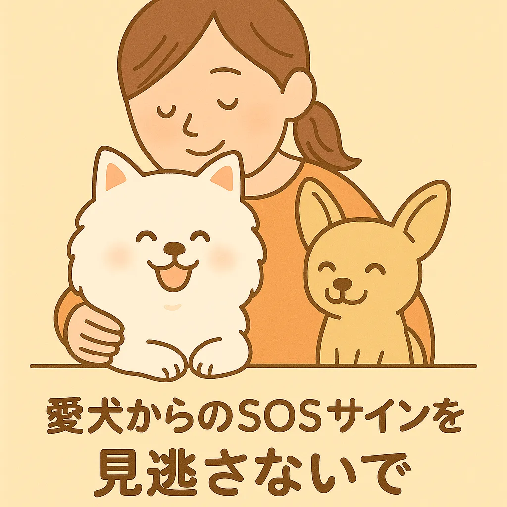 「飼い主に抱きしめられて安心する犬のイラスト」