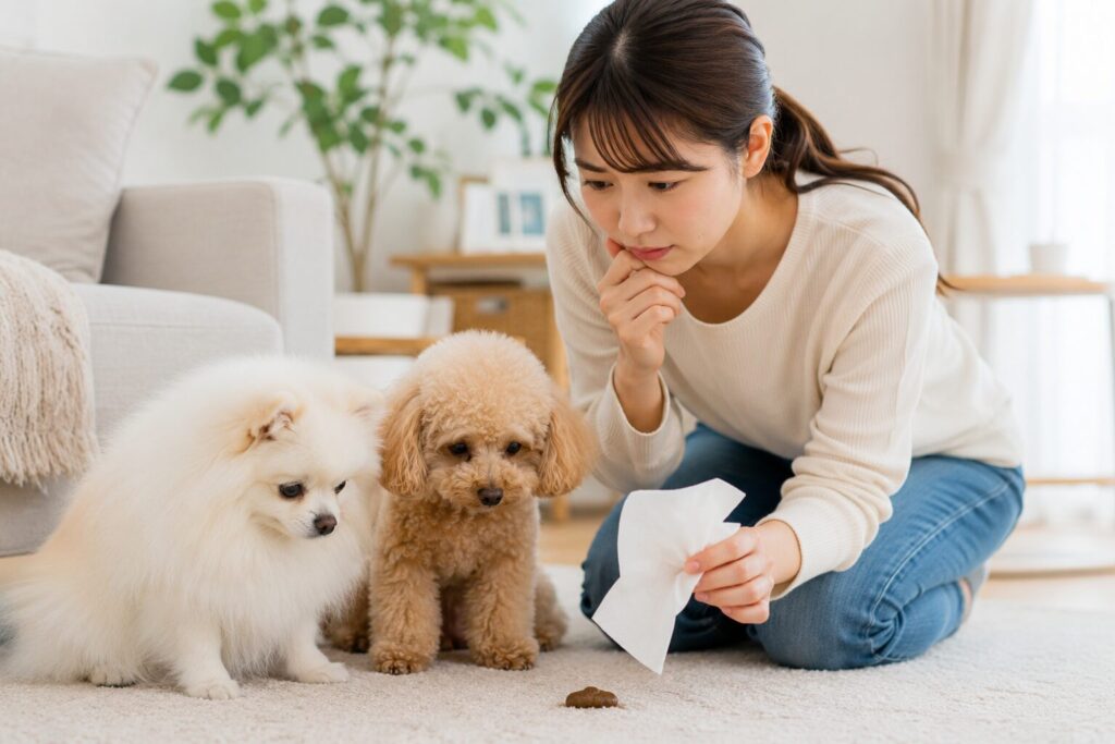 下痢や軟便が続く愛犬の体調を確認する飼い主