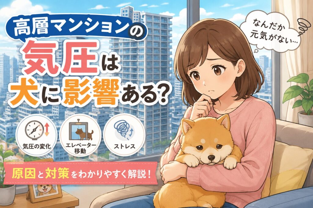 高層マンションの気圧による犬への影響をイメージしたイラスト