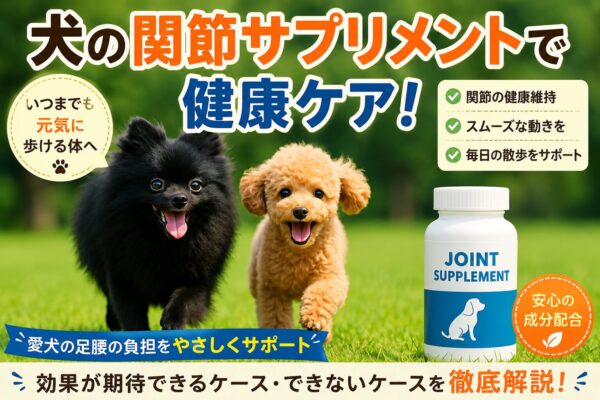 犬の関節サプリメントのイメージ画像。グルコサミンやコンドロイチン配合サプリの役割や注意点を解説