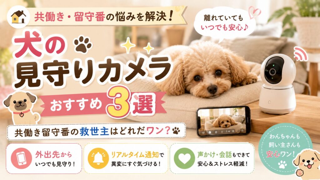 留守番中のトイプードルを見守るペットカメラとスマートフォンを使った犬用見守りカメラおすすめ3選のアイキャッチ画像