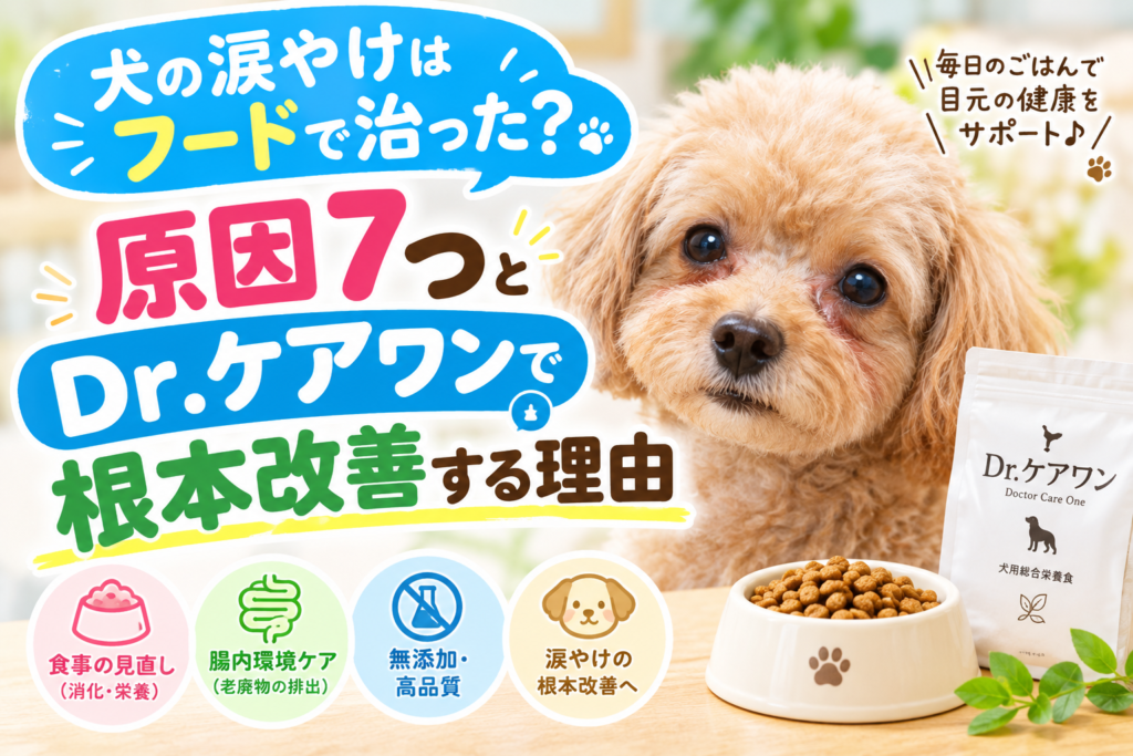 涙やけのあるトイプードルとDr.ケアワンのドッグフード