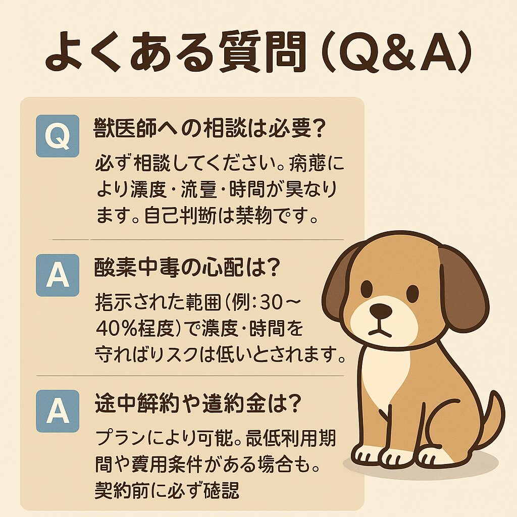在宅酸素のよくある質問をカードで並べたイラスト