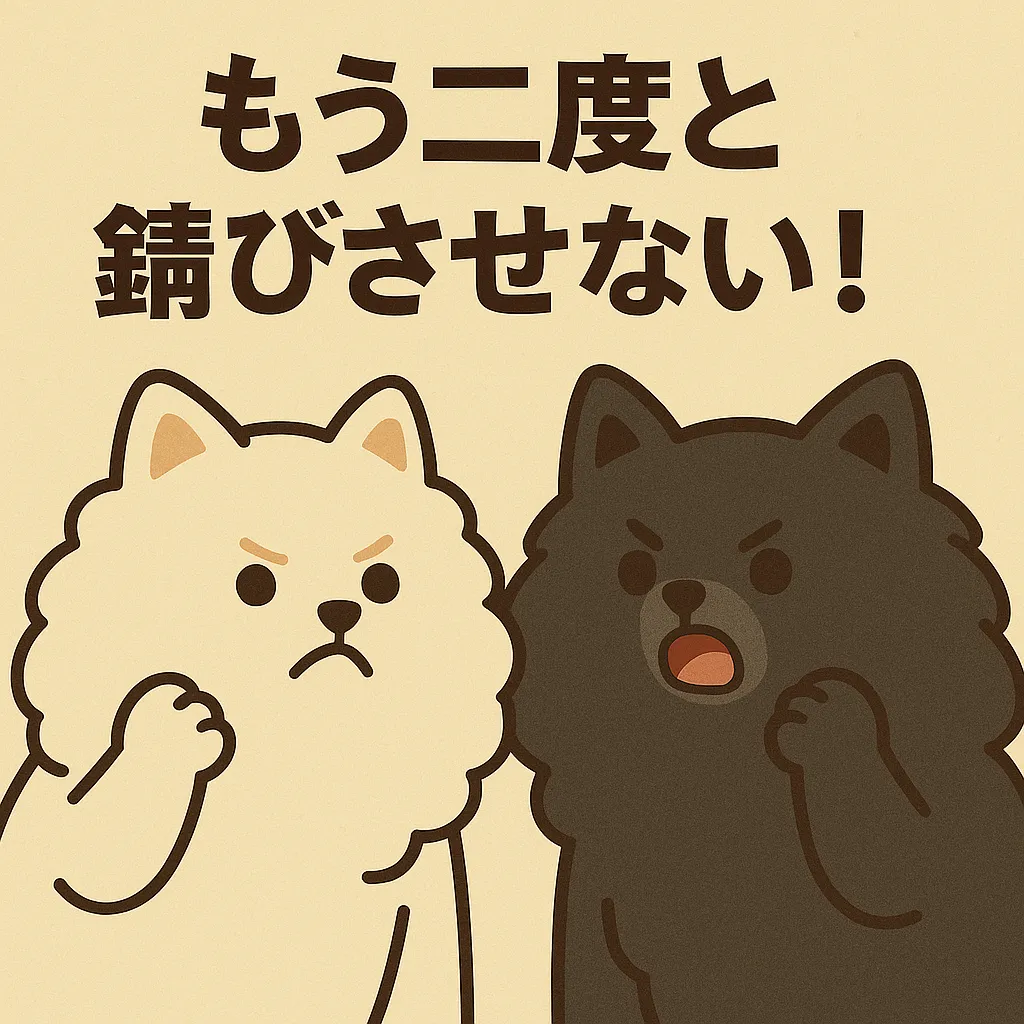 飼い主がケージの溶接部やトレーの周囲をチェックしている様子のイメージ画像。