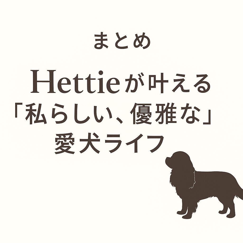 Hettieが叶える「私らしい、優雅な」愛犬ライフという文字と犬のシルエットを組み合わせたまとめ用見出しデザイン