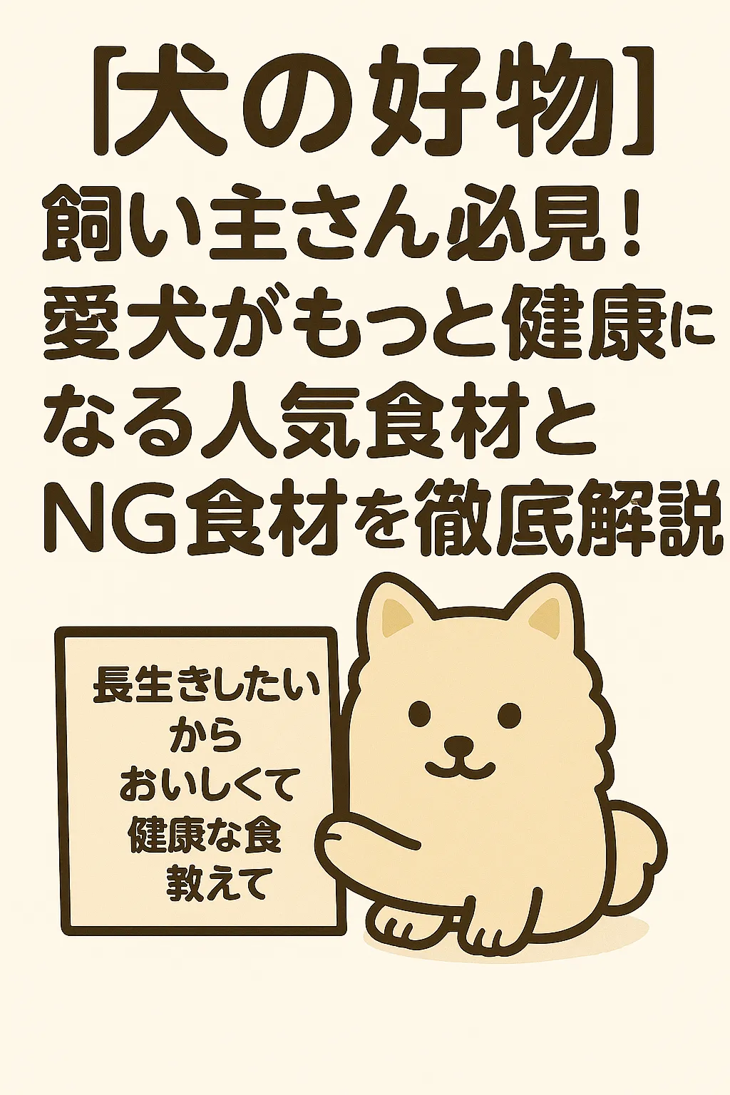 犬の好物やNG食材を解説するイラスト（白い犬と吹き出し付き）