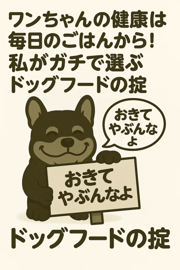 犬が看板を持ちながらドッグフードの掟を紹介するイラスト