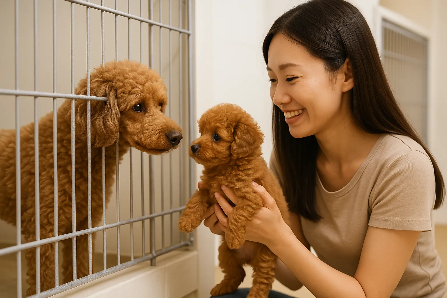 大阪のトイプードル専門犬舎CoCo de LuLuで犬舎を見学している様子