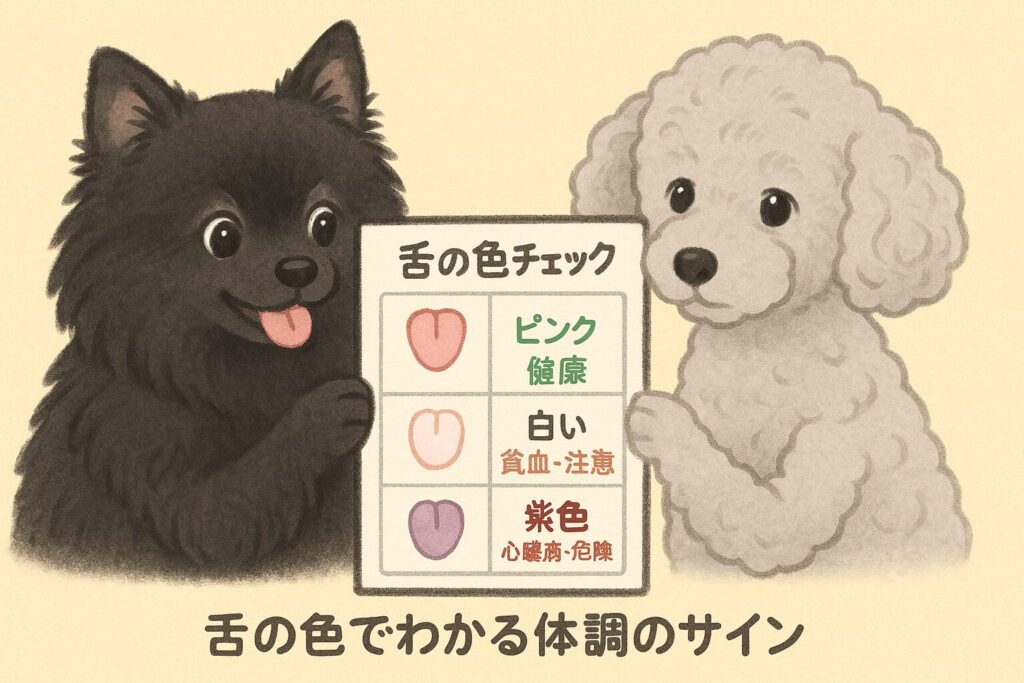犬が舌の色の違いを確認するイラスト