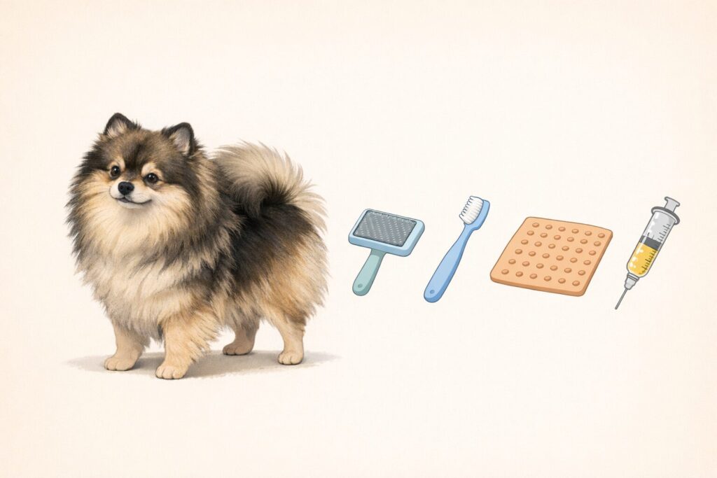 ポメラニアン ウルフセーブル 成犬のブラッシングと健康管理イメージ