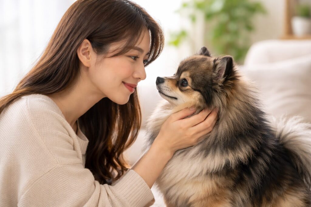 ウルフセーブルのポメラニアン成犬と飼い主の出会いイメージ
