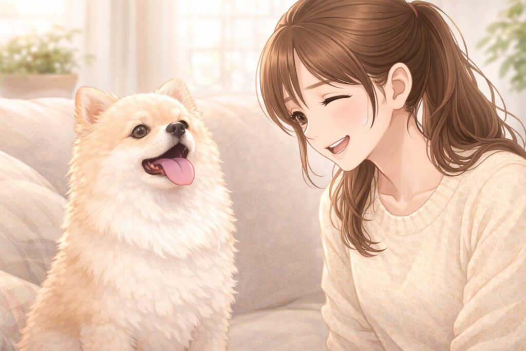 正常な薄いピンク色の舌をした健康な犬