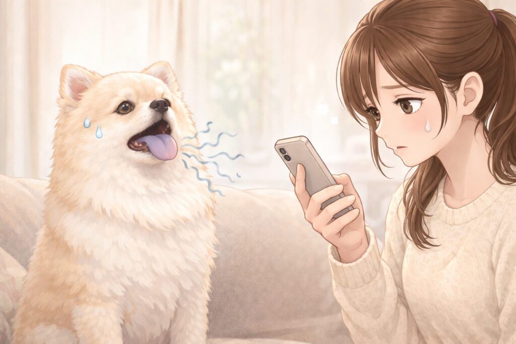 犬の舌が紫色で呼吸が苦しそうな状態のイラスト
