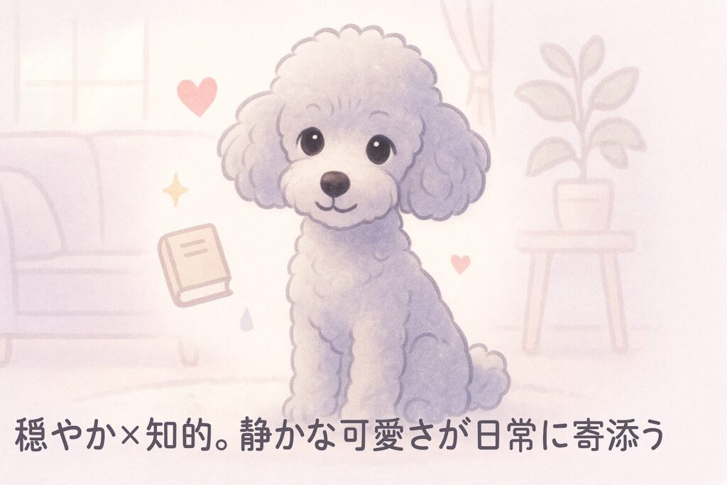 落ち着いた表情でアイコンタクトをとるシルバートイプードルのイラスト