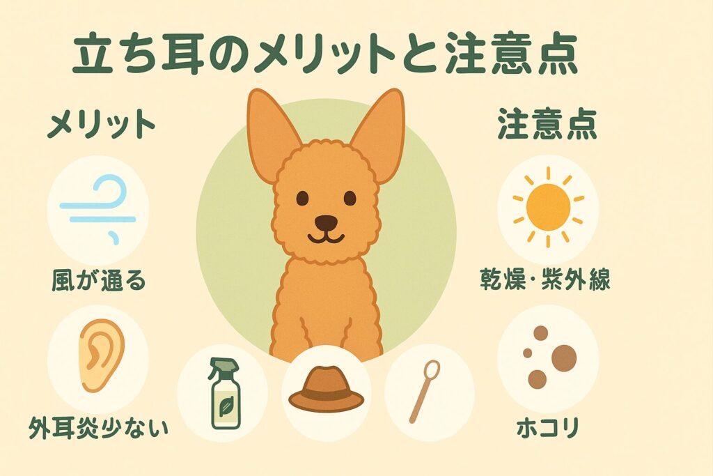 立ち耳トイプードルの健康面・注意点・ケア方法をまとめたインフォグラフィック
