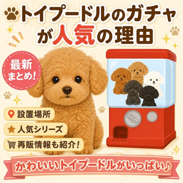 トイプードルガチャガチャの人気シリーズや設置場所を紹介するアイキャッチ画像