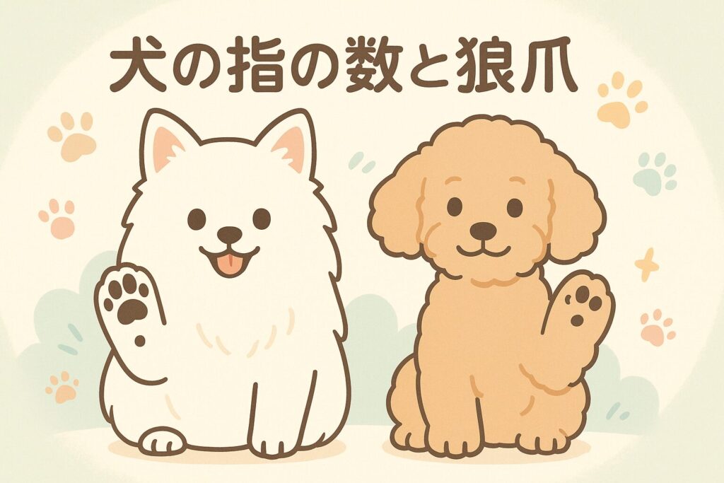 白ポメラニアンとアプリコットプードルが肉球と狼爪を見せている可愛いイラスト