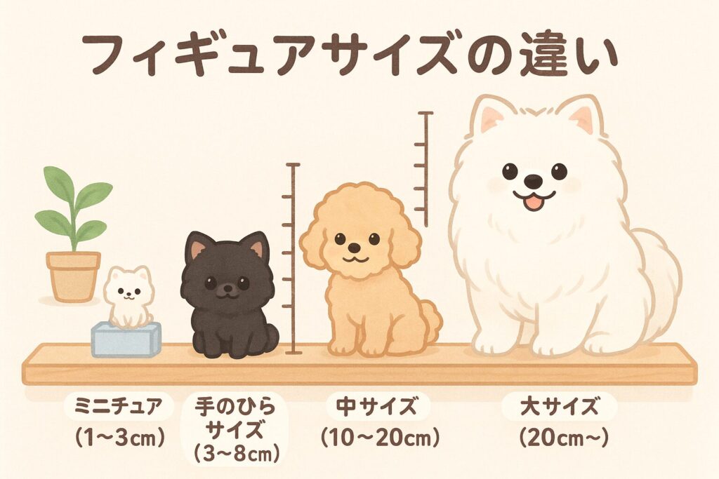 ポメラニアンフィギュアのサイズ比較が分かるイラスト