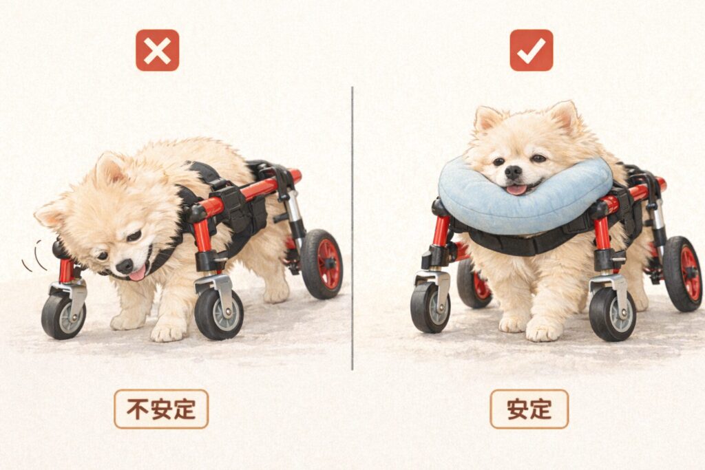 あご乗せありとなしで安定感が違う老犬の比較イメージ