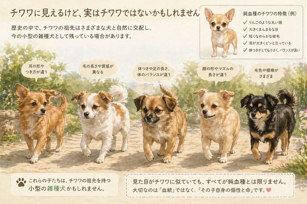 チワワに似た野犬や雑種犬の比較イメージ 野生チワワの誤解を説明する図