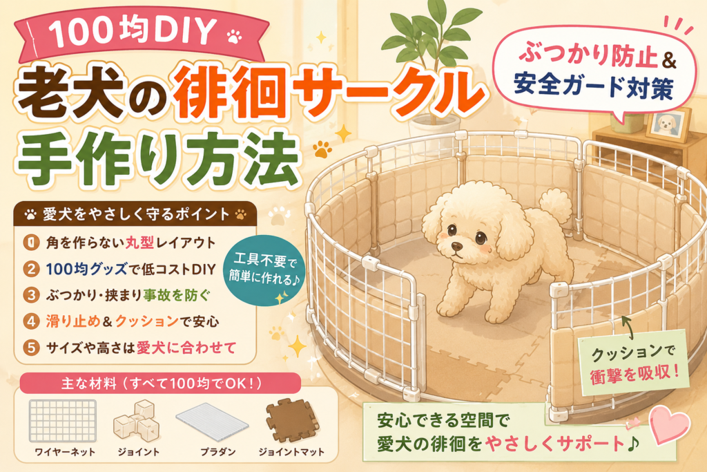 100均グッズで手作りした老犬用の徘徊サークルと安全対策