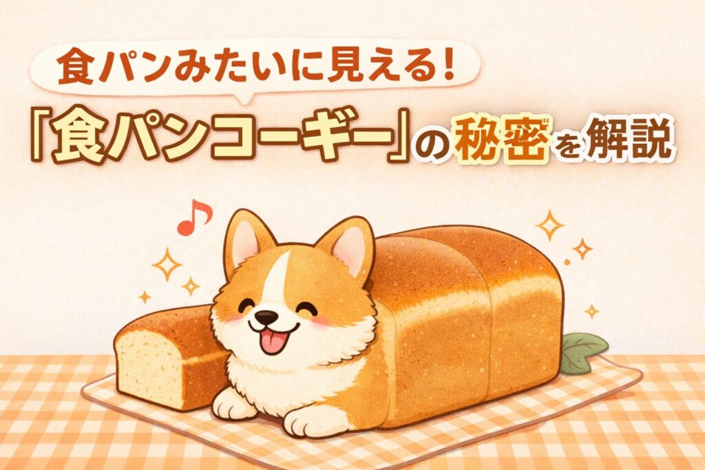 食パンのような見た目になったコーギーを描いた可愛いイラストのアイキャッチ画像