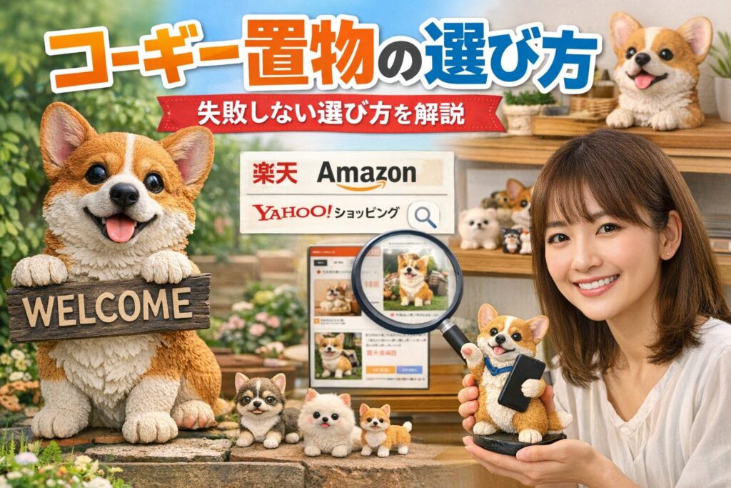 コーギー置物の選び方を紹介する実写アイキャッチ画像