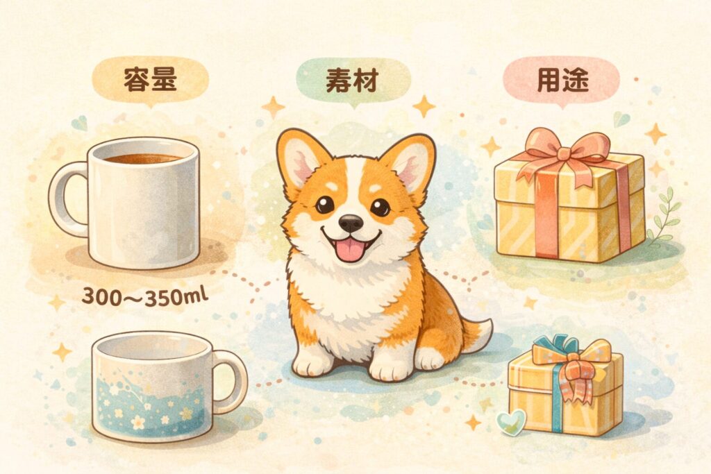 コーギー マグカップの選び方ポイントをまとめたイラスト