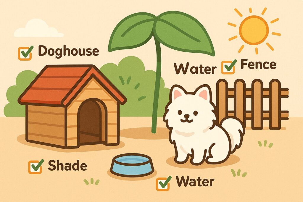 犬小屋・日陰・フェンスなど外飼い対策をまとめたイラスト