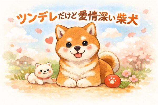 ツンデレだけど愛情深い柴犬をやさしいタッチで描いたイラスト