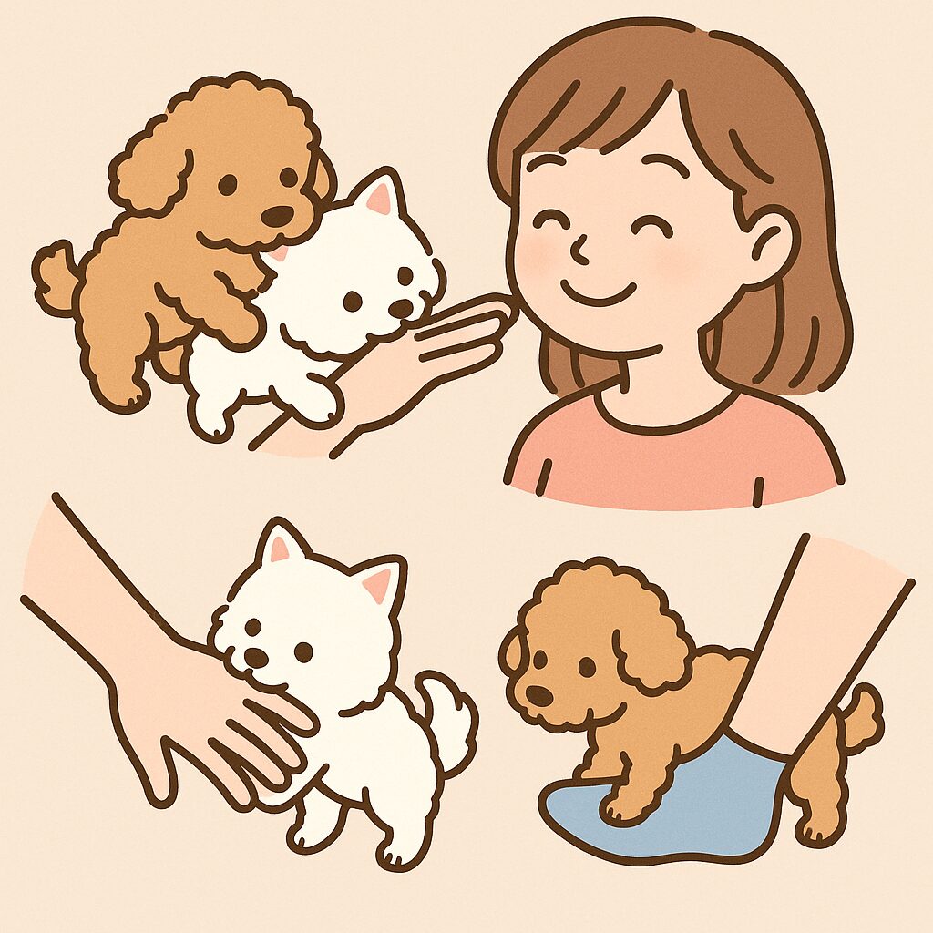 女性の身体の部位ごとに犬が甘噛みし、それぞれの象徴的な意味を表した図解イラスト