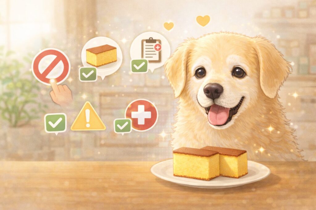 老犬とカステラ、注意点や判断基準をまとめたやさしいイラスト