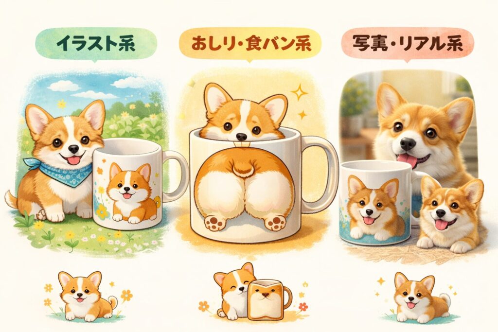 コーギー マグカップの代表的なデザイン3種類
