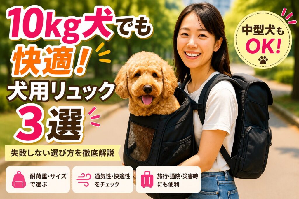10kg前後の犬におすすめの犬用リュックを比較紹介するアイキャッチ画像