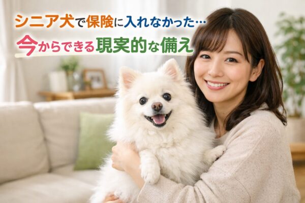 明るいリビングで白いポメラニアンを抱く日本人女性の写真風アイキャッチ