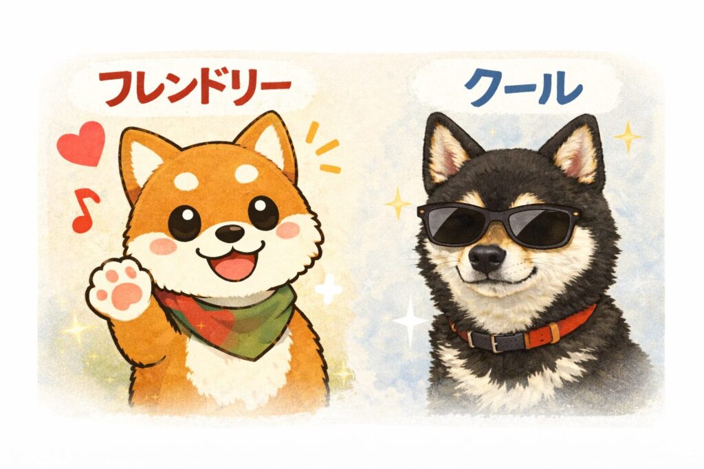 たぬき顔とキツネ顔の性格イメージを表したイラスト