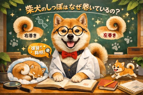 柴犬の巻き尾をテーマにした、かわいいイラストのアイキャッチ画像