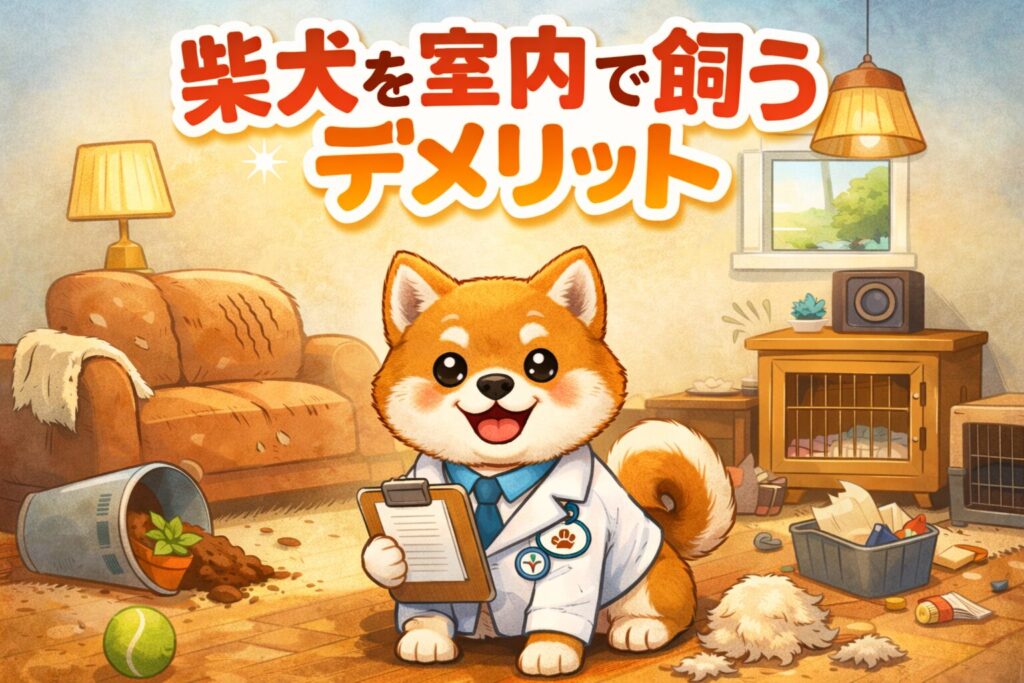 柴犬を室内で飼うデメリットをわかりやすく表現したイラスト