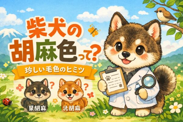 柴犬の胡麻色の特徴を解説する可愛いイラストの柴犬研究員