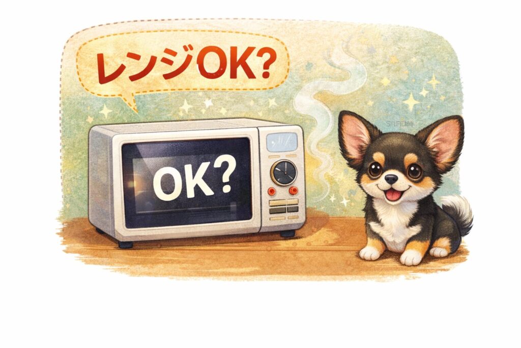 チワワマグカップが電子レンジ対応か確認するイメージ
