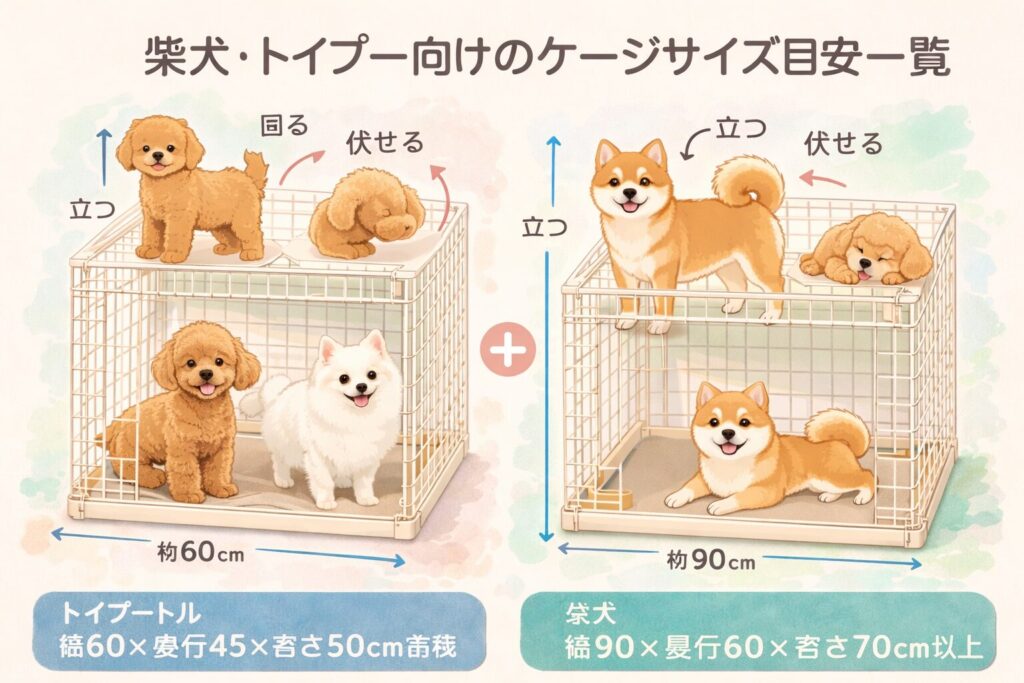 ワイヤーネット製の犬ケージの安全性を考えるトイプードルのイラスト