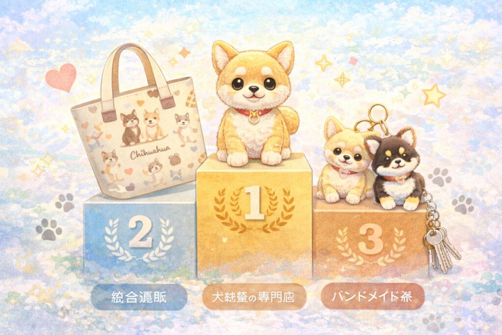 チワワグッズ人気ランキング上位（ぬいぐるみ・バッグ・キーホルダー）のイメージ