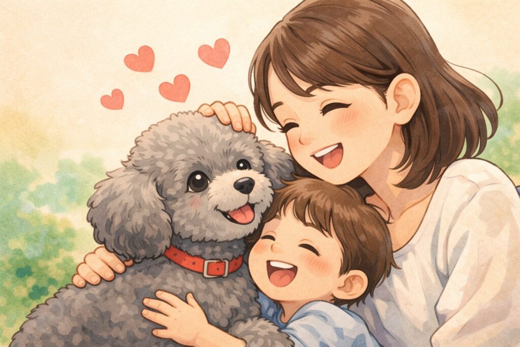 人懐っこく賢い性格で初心者にも飼いやすいトイプードルの特徴イラスト