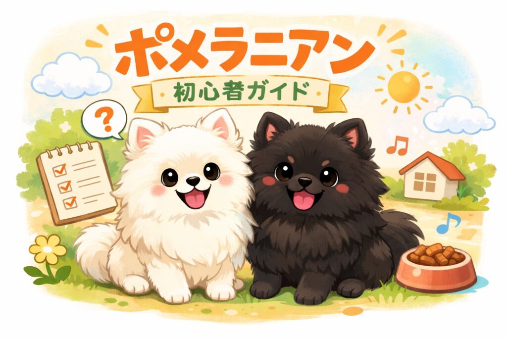 ポメラニアン初心者向けに性格や飼い方をわかりやすく紹介するイラスト