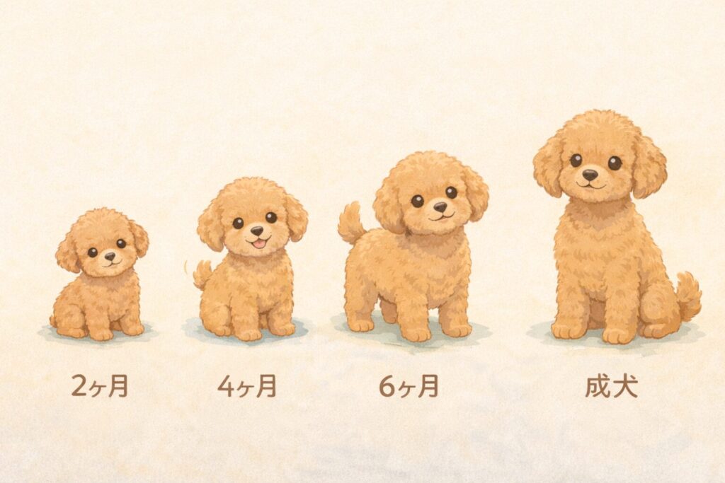 成長段階ごとのトイプードルを並べたイラスト